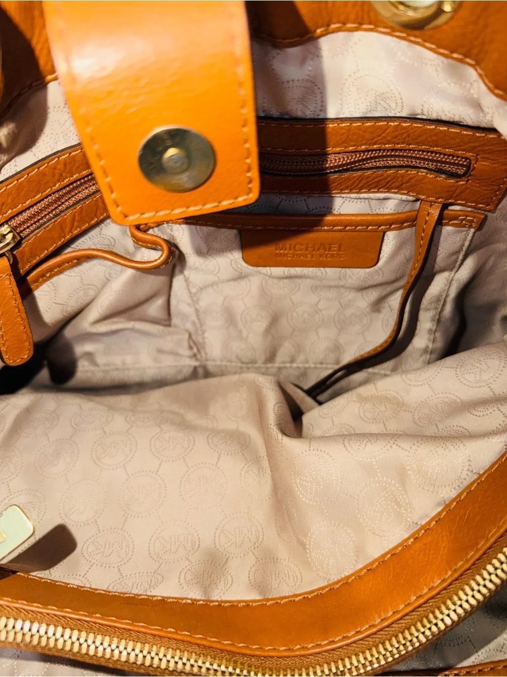 Michael Kors Cream & Brown MK Logo Tote with Gold Hardware